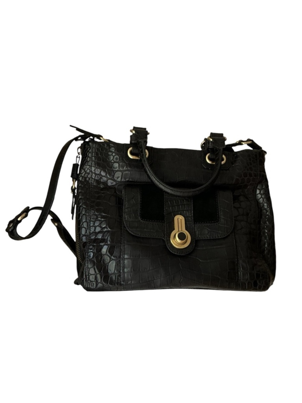 Rafe New York Black Croc-Embossed Leather Tote with Gold Hardware